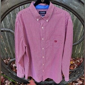 Chaps Men’s Button Down Long Sleeve‎ Shirt (Red & White Gingham)